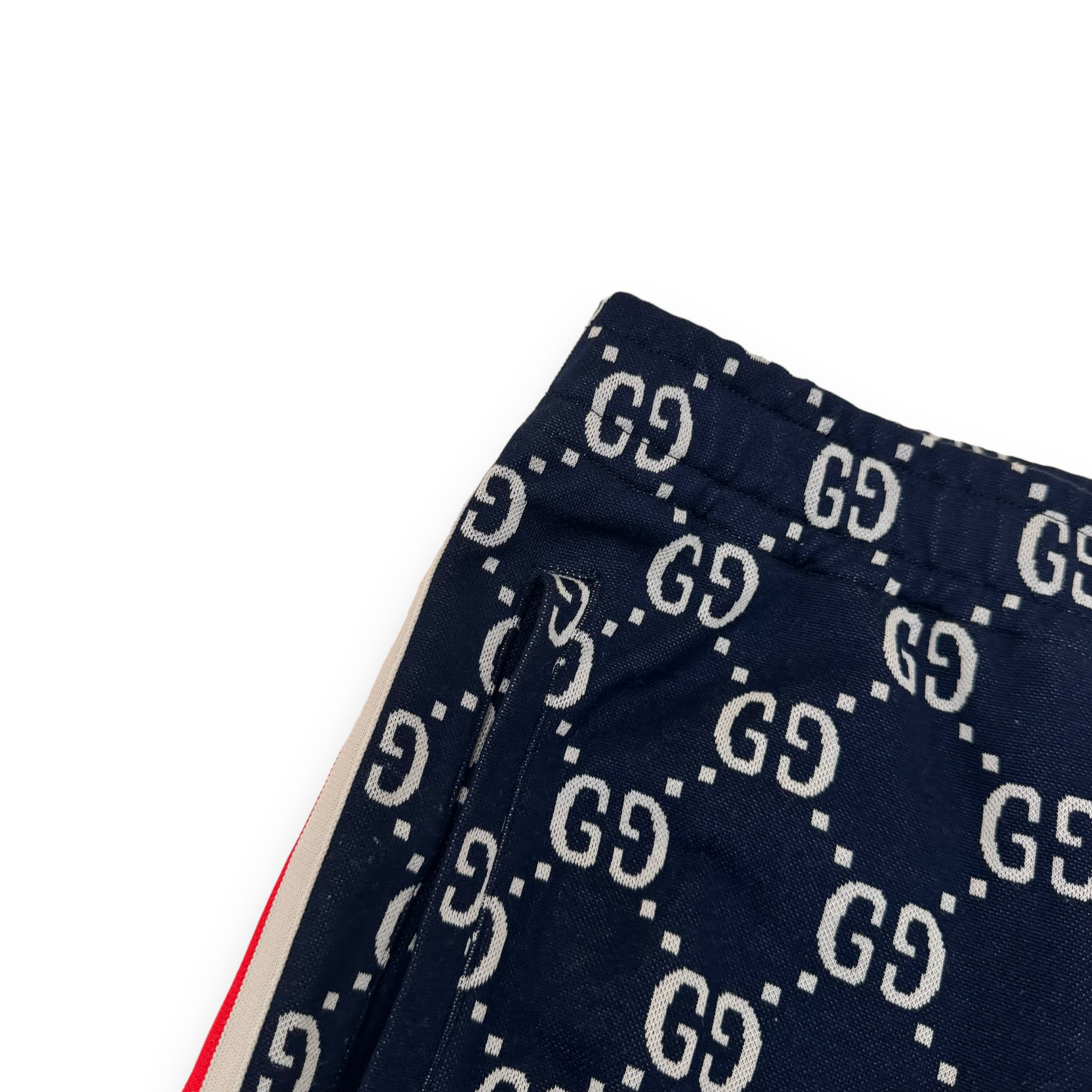 GUCCI GG TAPERED STRIPED LOGO-INTARSIA COTTON TRACK PANTS NAVY L