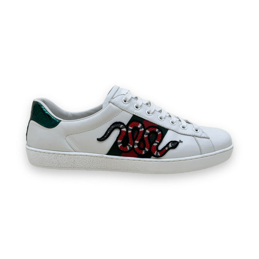 GUCCI ACE EMBROIDERED SNAKE SNEAKERS WHITE UK9