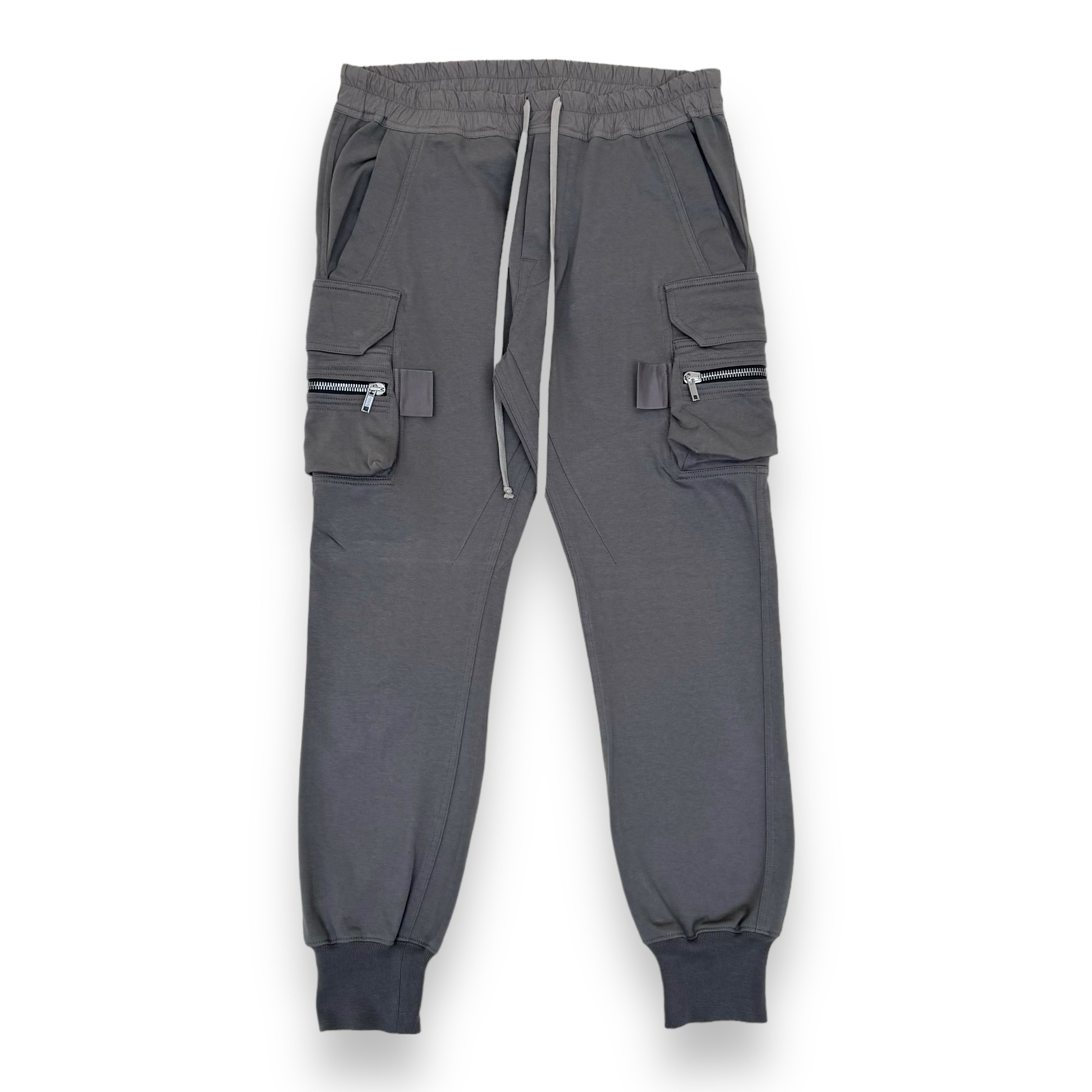 RICK OWENS MASTODAN TAPERED COTTON-JERSEY DRAWSTRING CARGO PANTS GREY XL