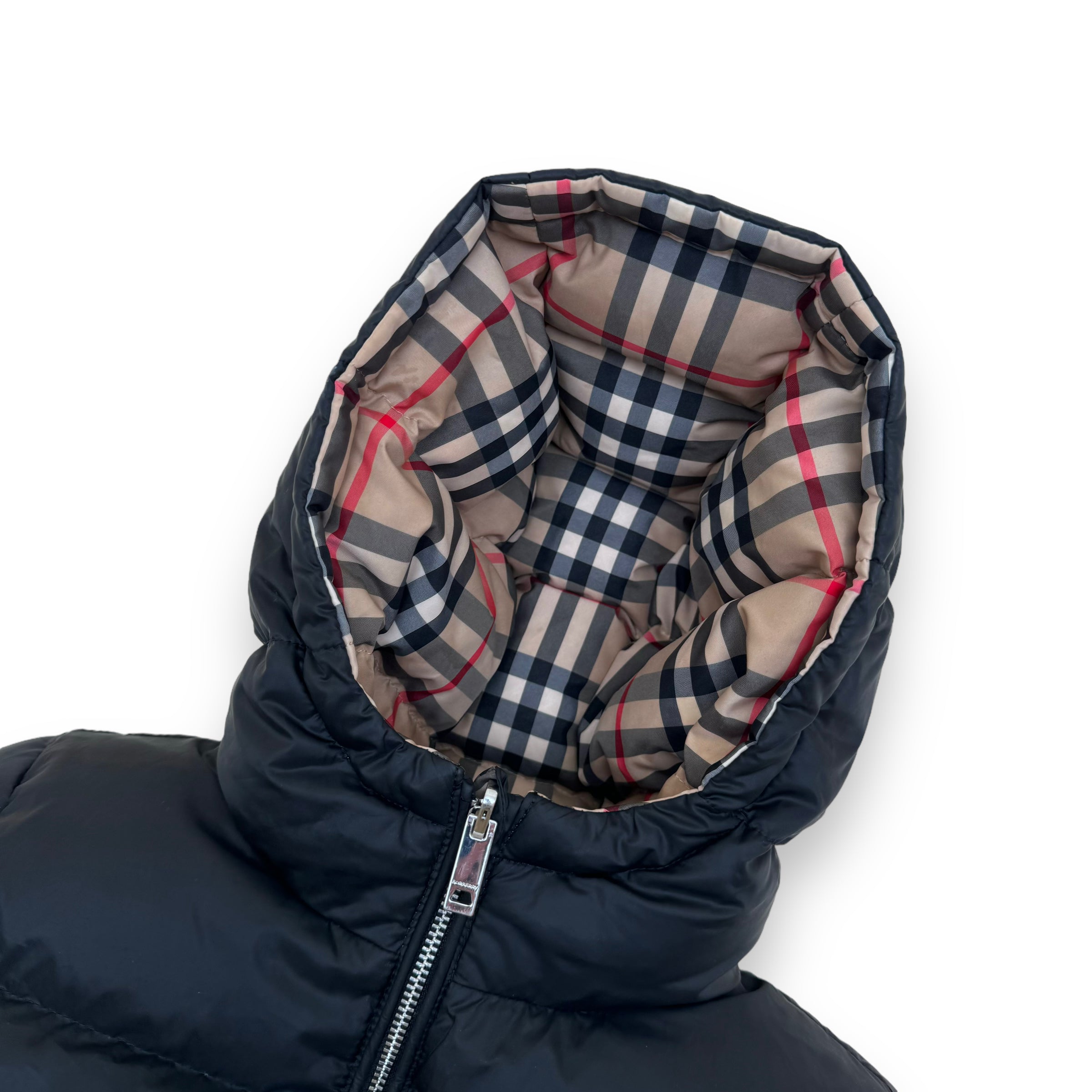 BURBERRY VINTAGE CHECK REVERSIBLE POLYESTER PUFFER JACKET BEIGE / BLACK AGE2