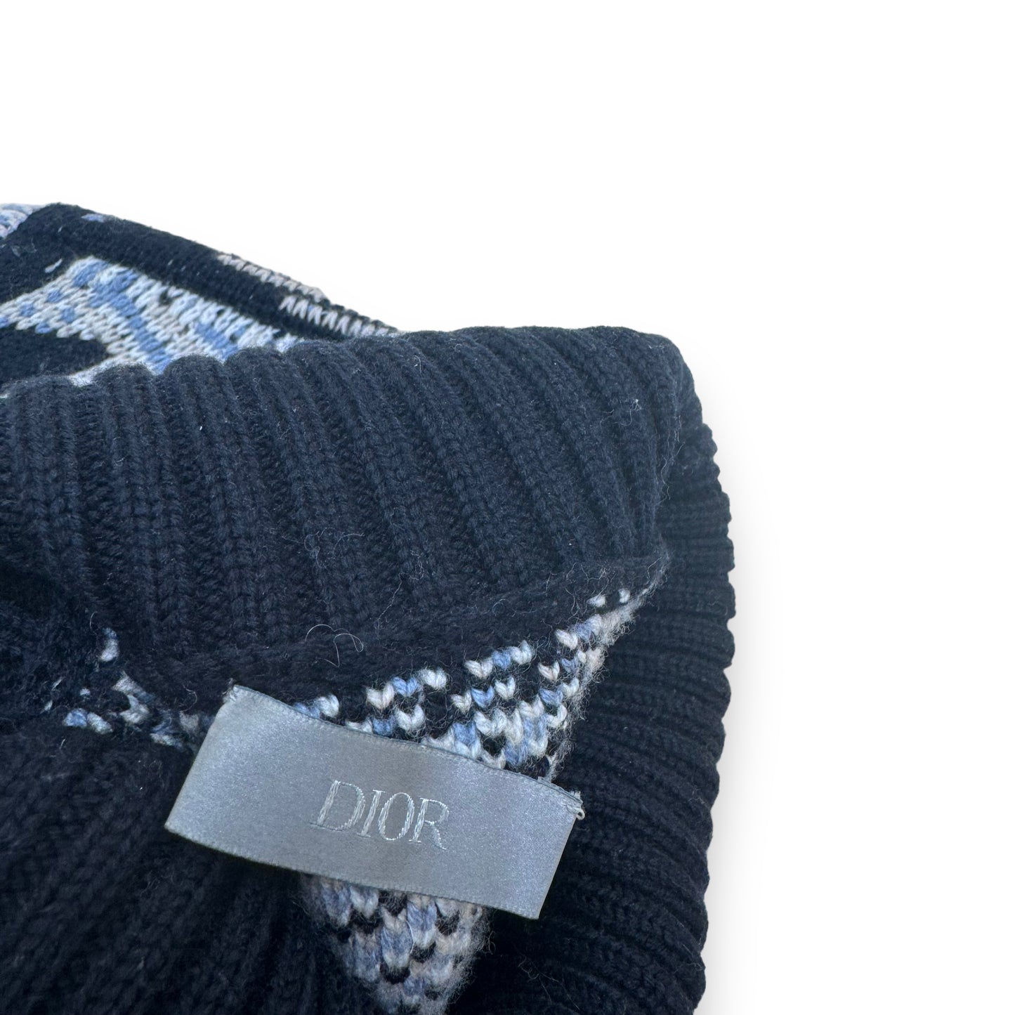 DIOR OBLIQUE MONOGRAM HIGH NECK KNITTED WOOL SWEATER BLUE / NAVY M