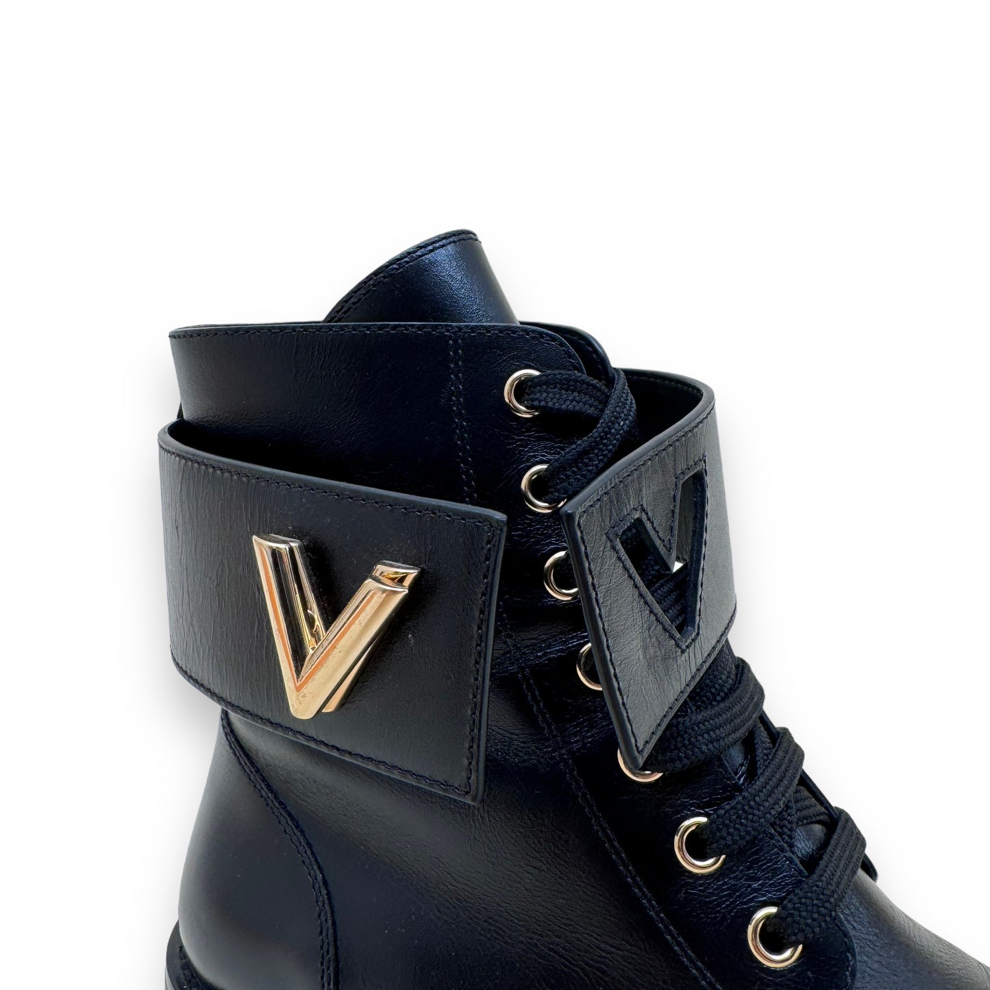 LOUIS VUITTON WONDERLAND FLAT RANGER CALF LEATHER BOOTS BLACK UK4.5