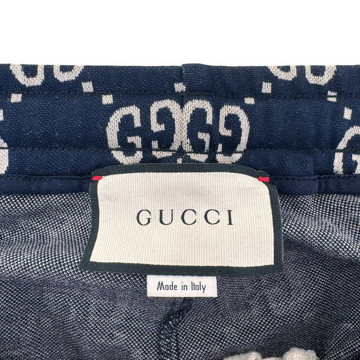 GUCCI GG TAPERED STRIPED LOGO-INTARSIA COTTON TRACK PANTS NAVY L