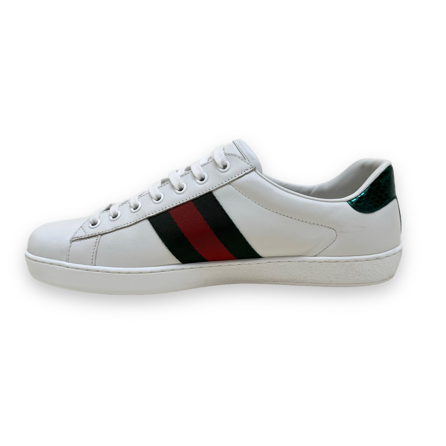 GUCCI ACE EMBROIDERED SNAKE SNEAKERS WHITE UK9