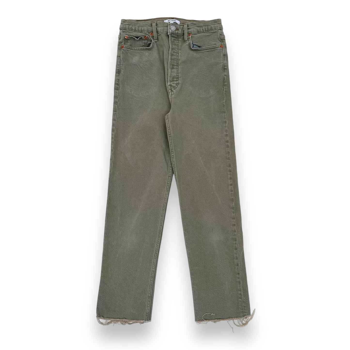 RE-DONE 70’S HIGH RISE STOVE PIPE RAW WASHED DENIM JEANS GREEN 27”