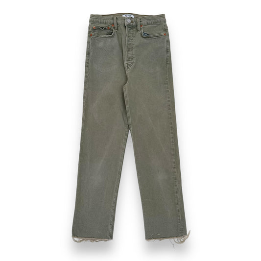 RE-DONE 70’S HIGH RISE STOVE PIPE RAW WASHED DENIM JEANS GREEN 27”