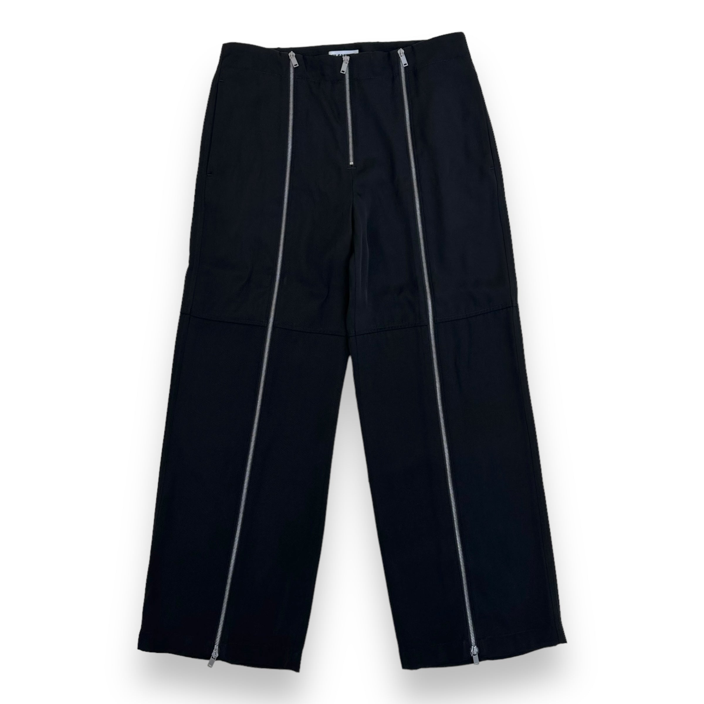 JIL SANDER ZIP-UP WIDE LEG TROUSERS BLACK L