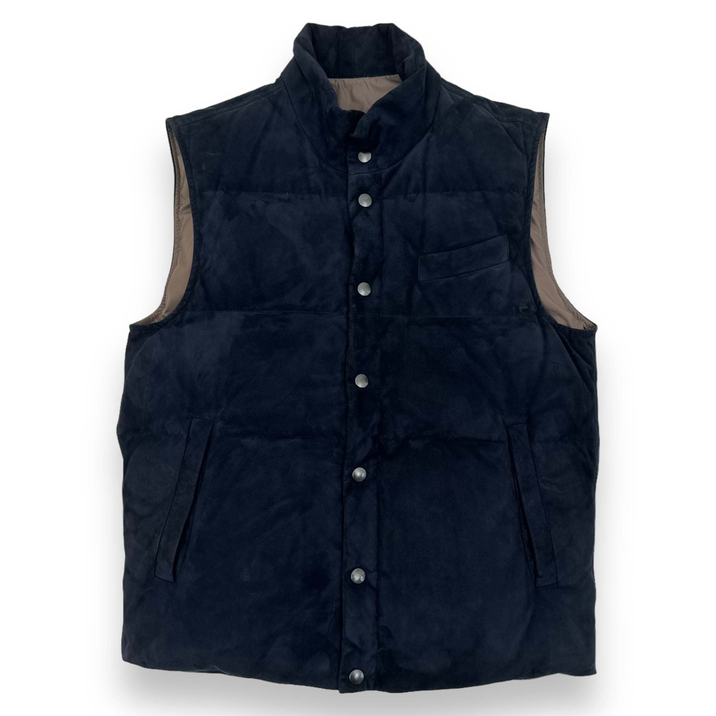 THOM SWEENEY LAMB LEATHER GILET PUFFER JACKET NAVY M