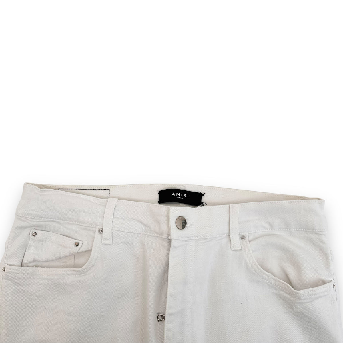 AMIRI DISTRESSED ART PATCH DENIM JEANS WHITE 36W