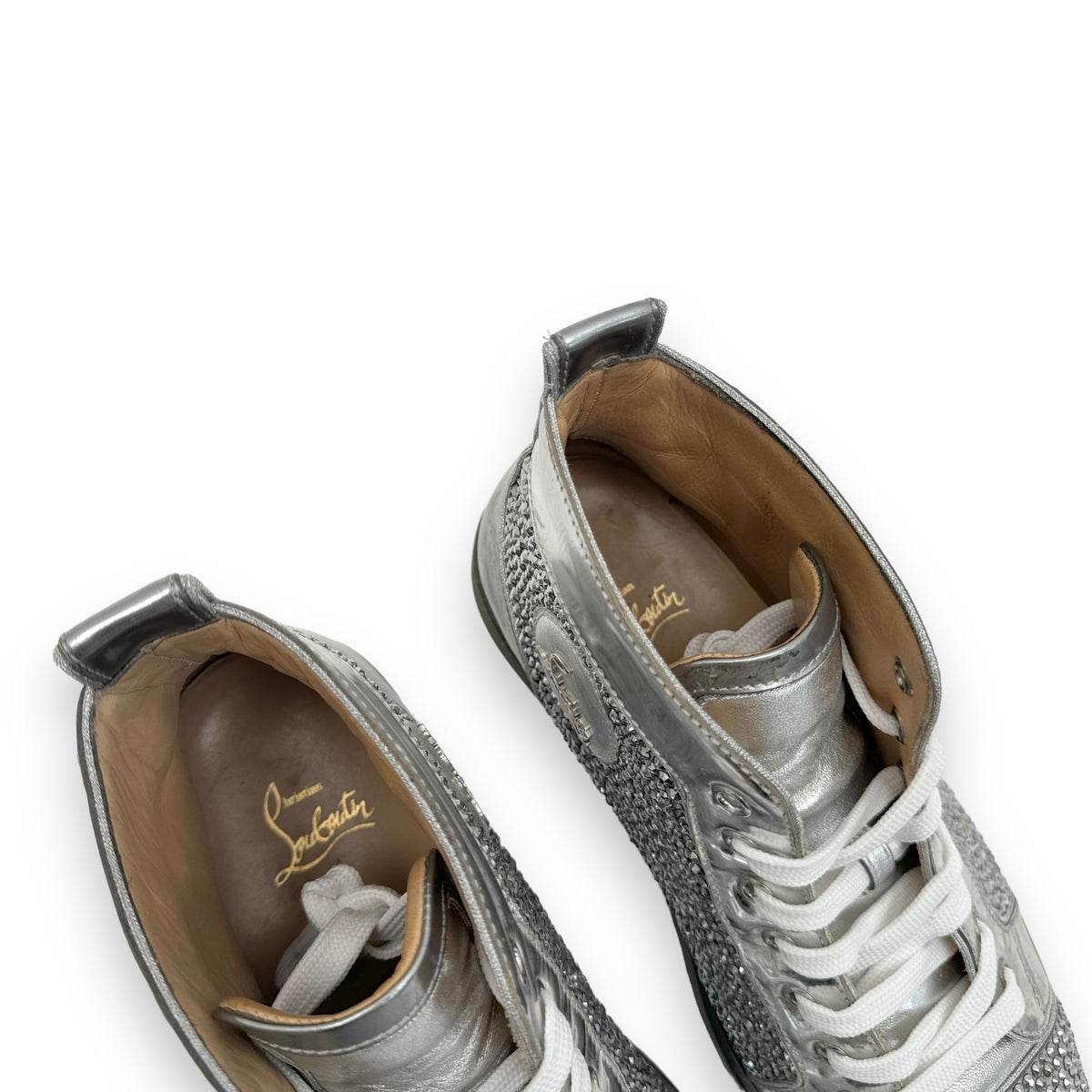 CHRISTIAN LOUBOUTIN LOUIS STRASS CRYSTAL EMBELLISHED SNEAKER SILVER UK7