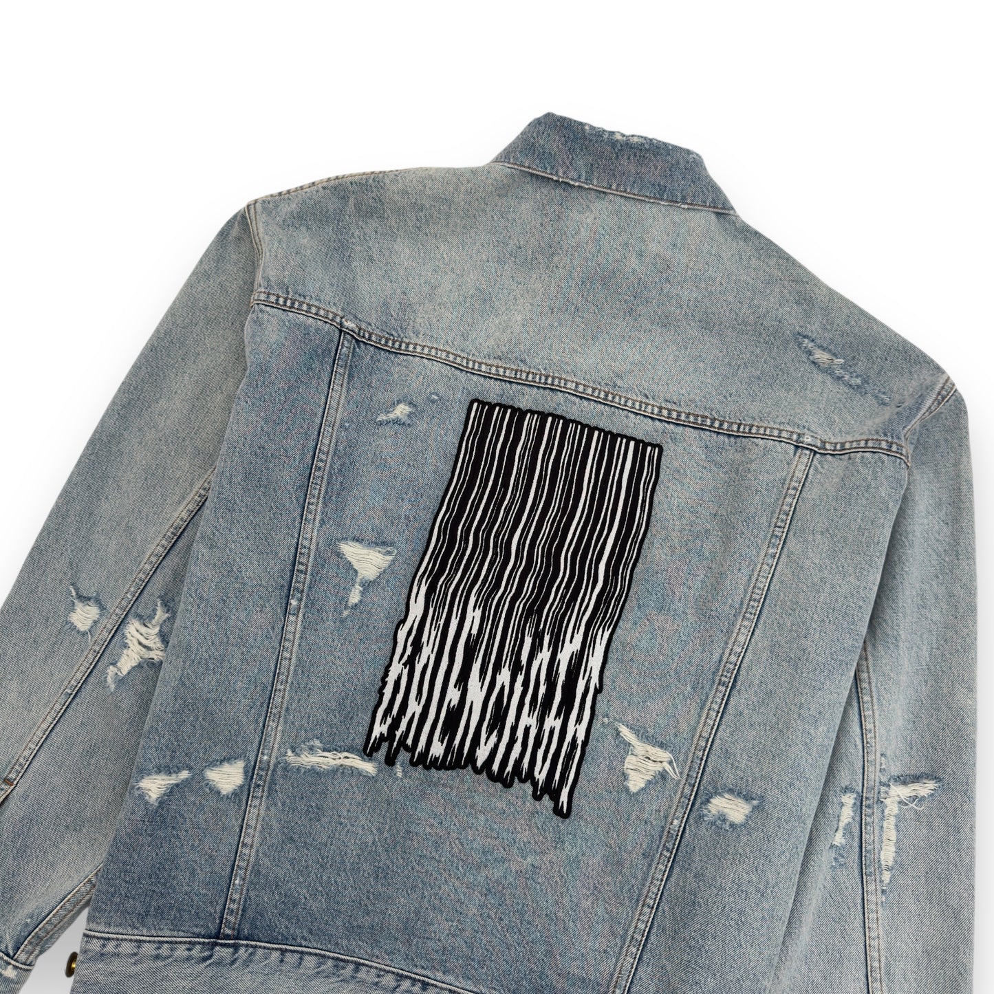 BALENCIAGA OVERSIZED BACODE DISTRESSED DENIM JACKET BLUE S