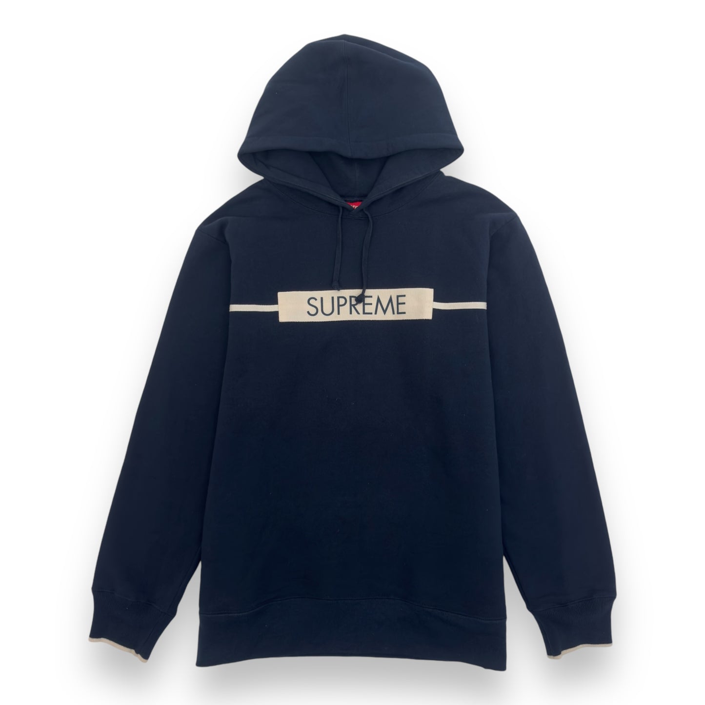 SUPREME CHEST TWILL TAPE HOODIE NAVY / WHITE XL