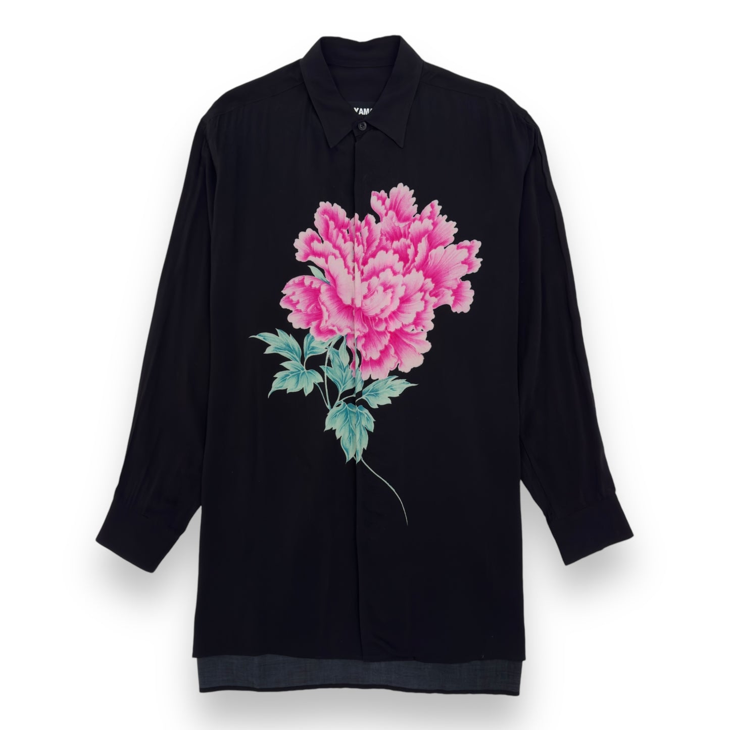 YOHJI YAMAMOTO FLORAL-PRINT LONG-SLEEVE SHIRT BLACK / PINK L