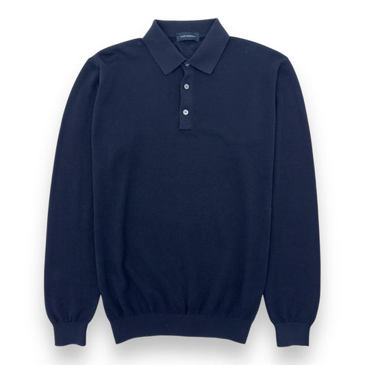 THOM SWEENEY COTTON LONG SLEEVE POLO SHIRT NAVY BLUE L