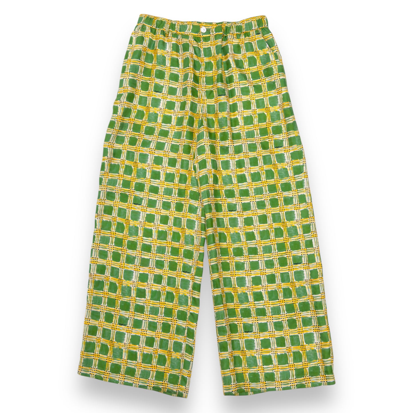 MARNI CHECK FIELDS SILK WIDE-LEG TROUSERS GREEN 52 / XL