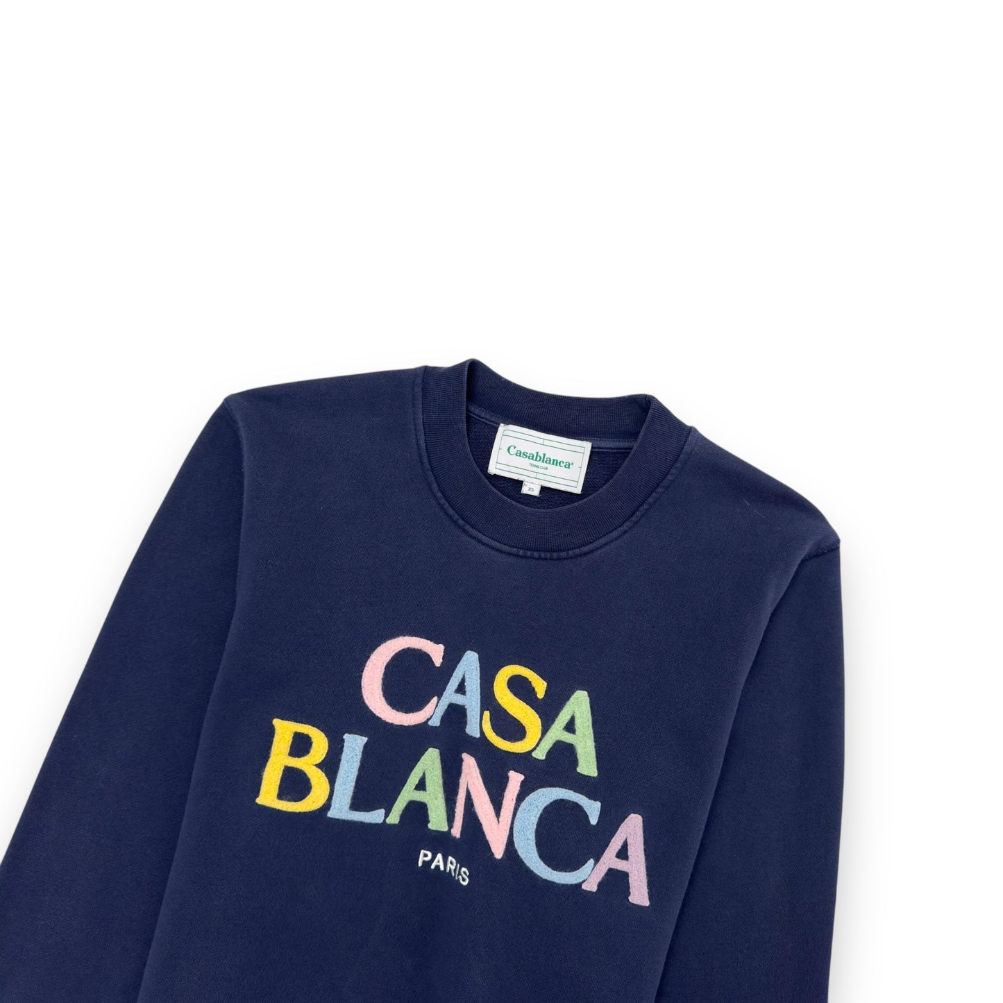 CASABLANCA STACKED LOGO CREWNECK SWEATER NAVY BLUE XS