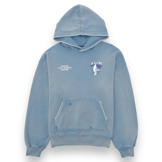 AMIRI ETERNAL DOVE DISTRESSED HOODIE BABY BLUE L