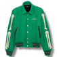 AMIRI LOGO-EMBOIDERED APPLIQUÉD BONE WOOL JACKET GREEN / WHITE 50 / L