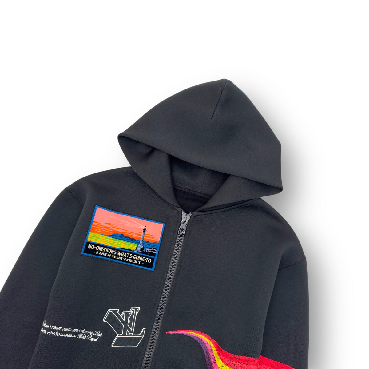 LOUIS VUITTON SS19 OZ PATCH ZIP UP HOODIE BLACK / MULTICOLOURED M