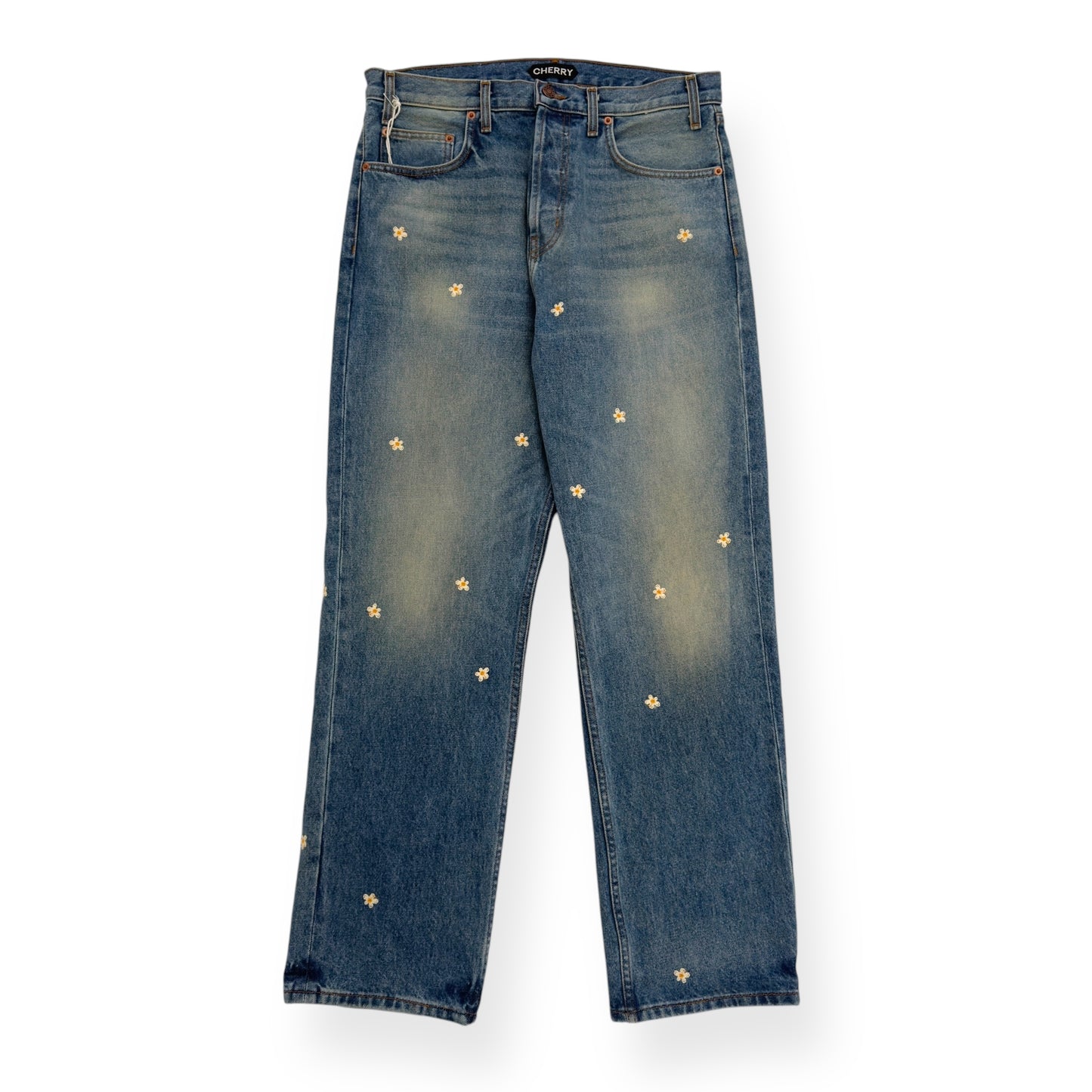 CHERRY LA BLOSSOM STRAIGHT-LEG EMBROIDERED JEANS BLUE W32”