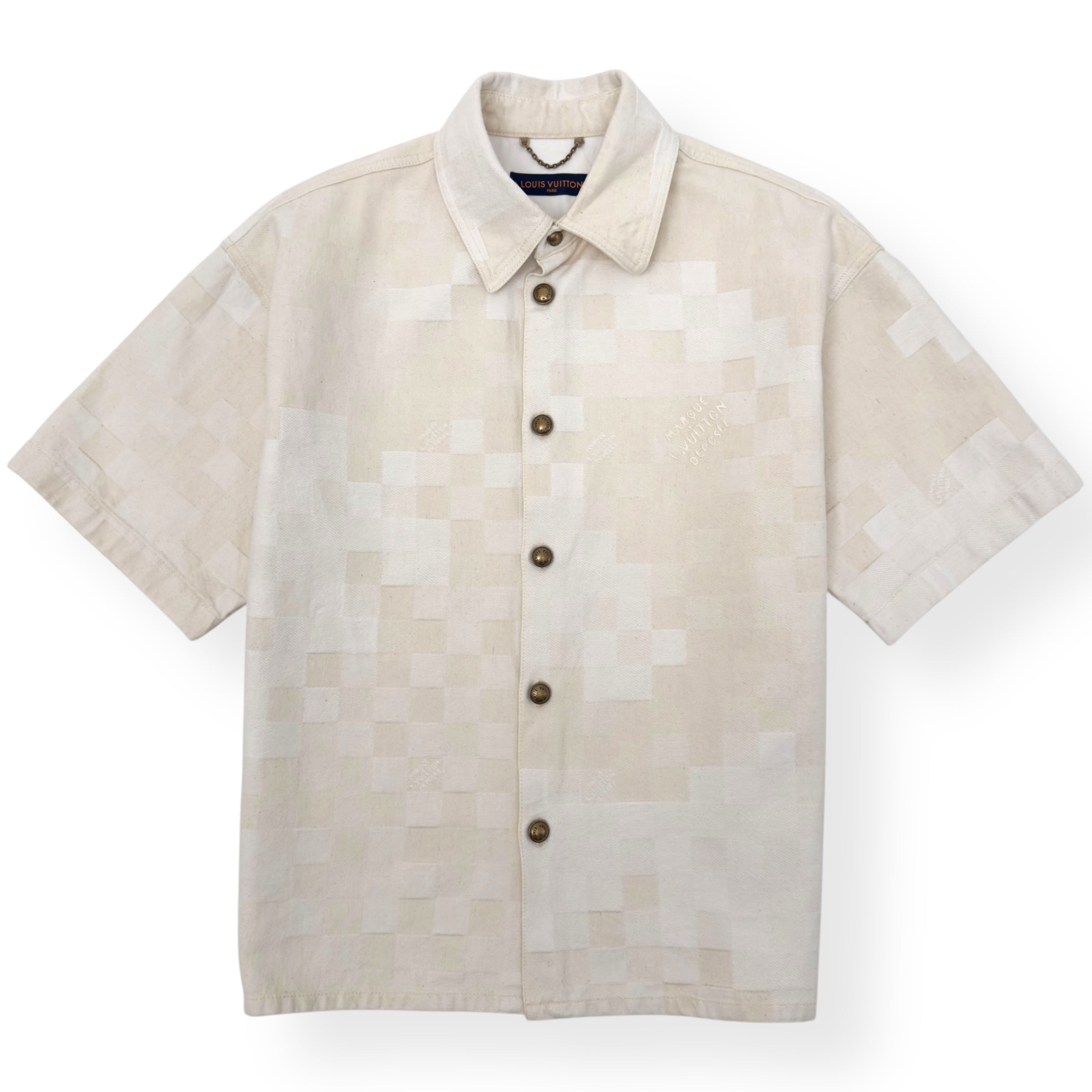 LOUIS VUITTON DAMIER SHORT-SLEEVED DENIM SHIRT ECRU WHITE XL