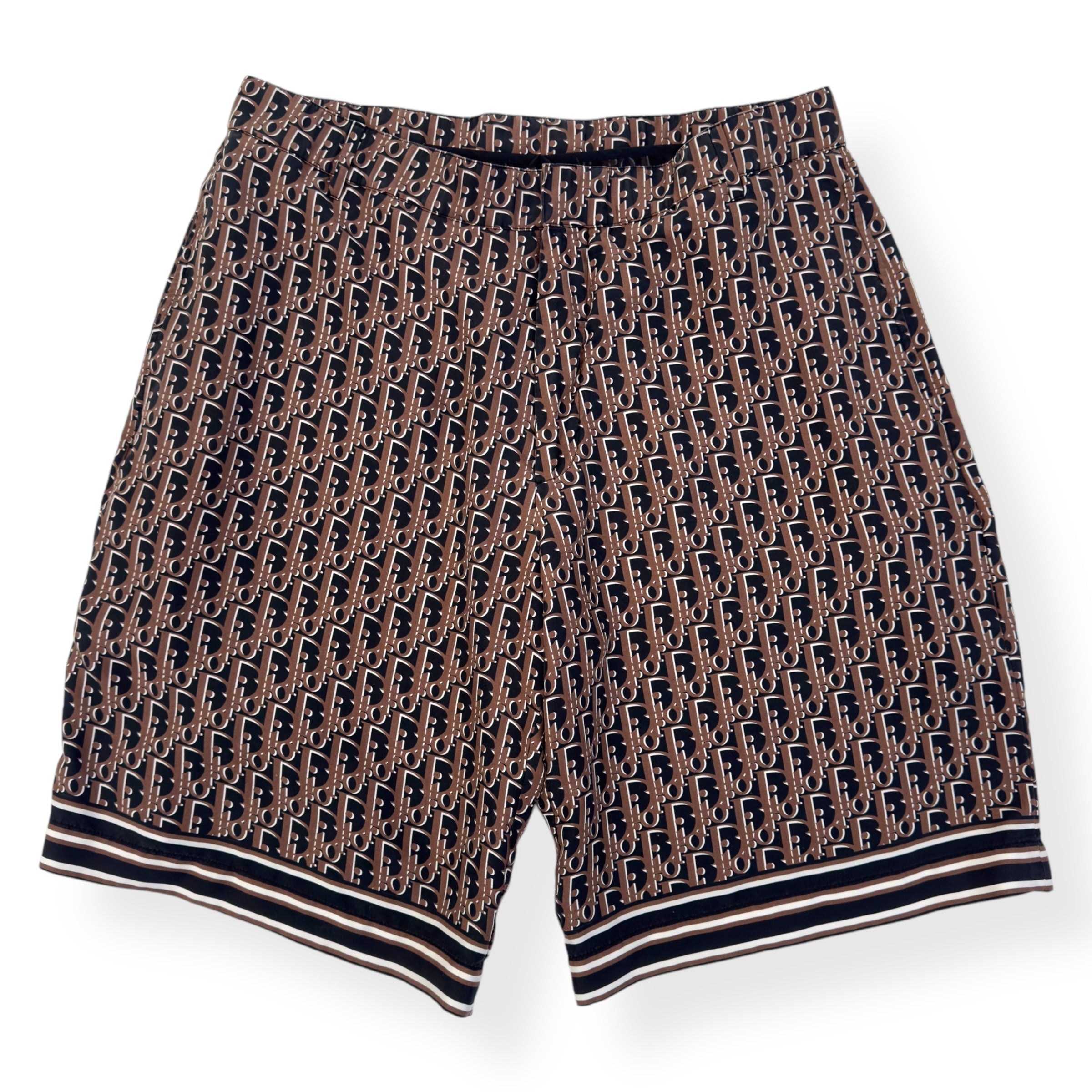 DIOR OBLIQUE BERMUDA MONOGRAM SILK SHORTS BROWN 50 / L