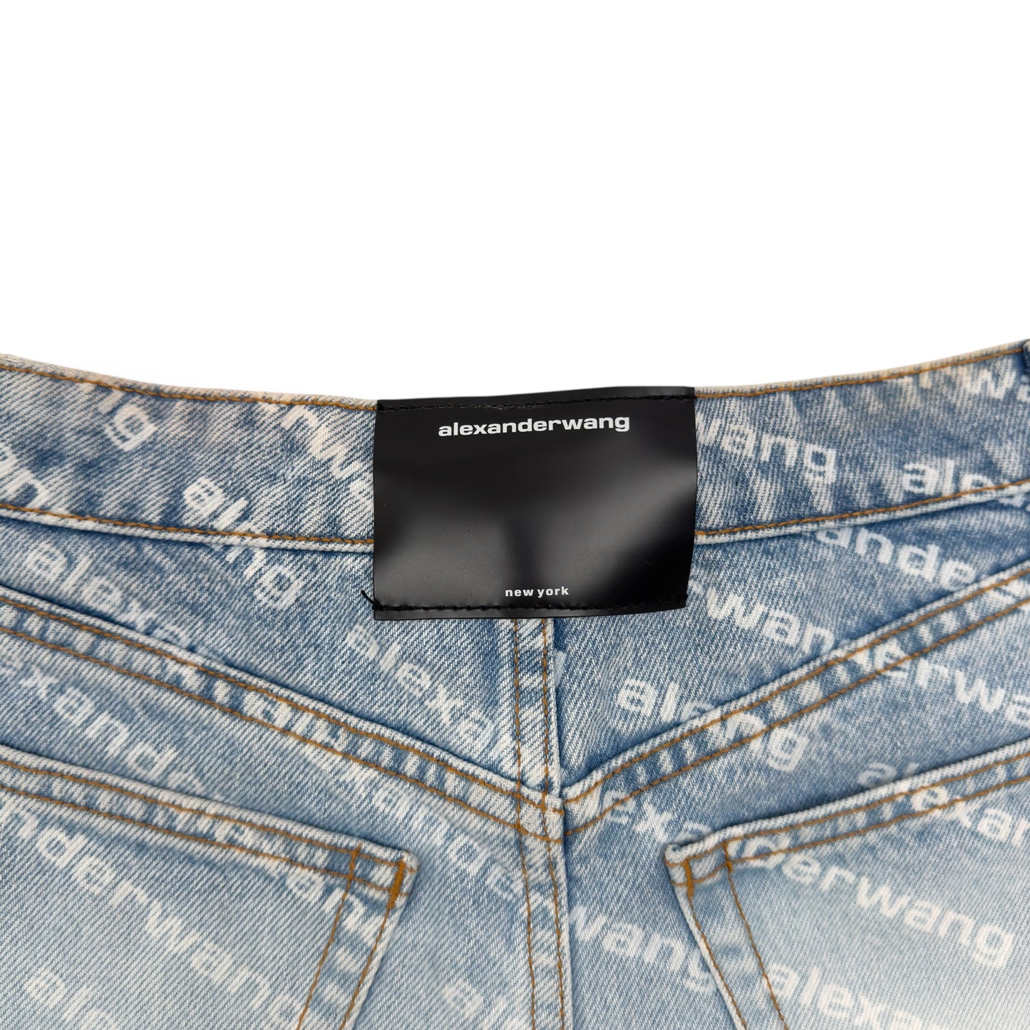 ALEXANDER WANG MONOGRAM HIGH RISE DENIM SHORTS BLUE / WHITE W25”
