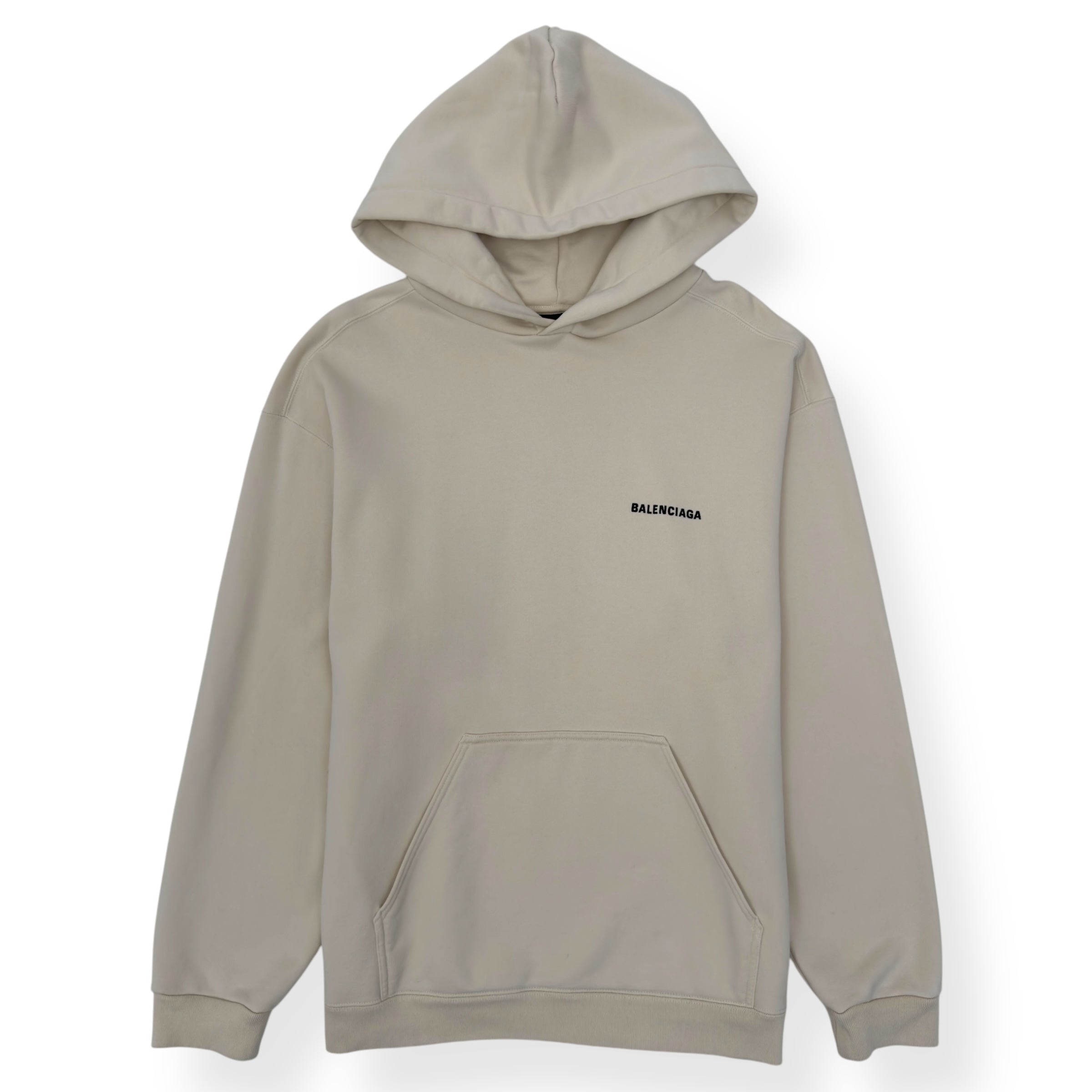 BALENCIAGA OVERSIZED LOGO EMBROIDERED HOODIE CREAM / BLACK M