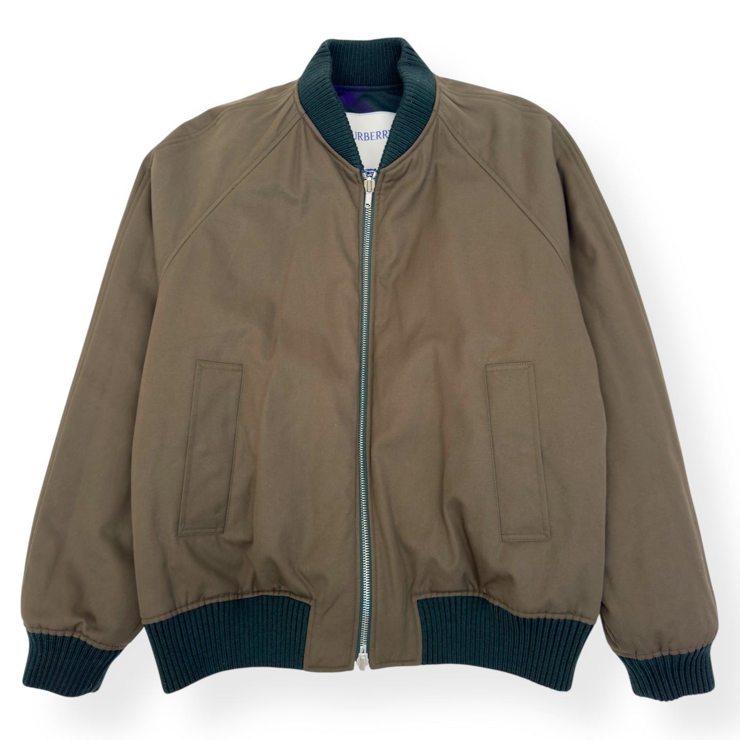BURBERRY CHECKED REVERSIBLE COTTON-TWILL BOMBER JACKET GREEN / PURPLE XL