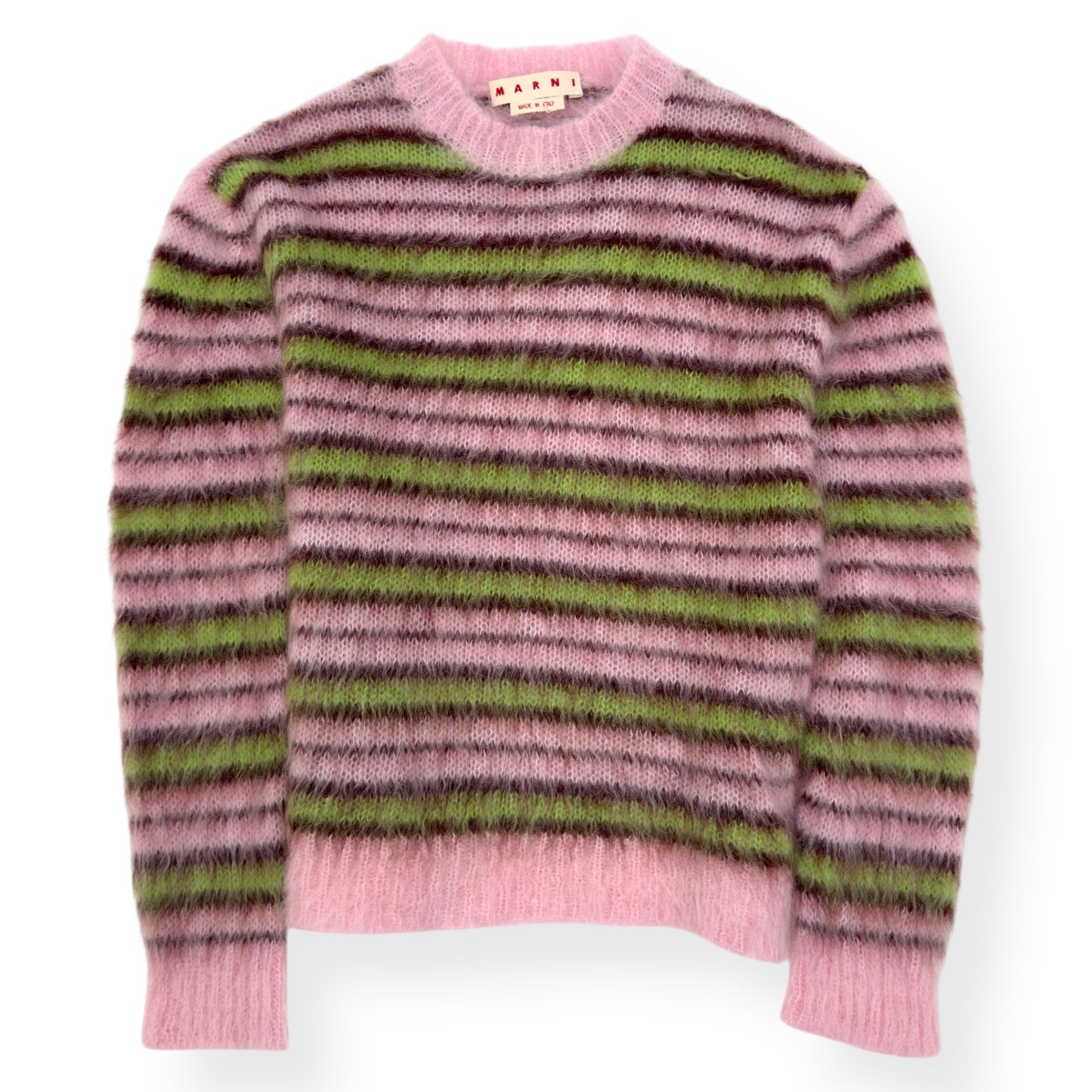MARNI MOHAIR LONG-SLEEVE CREWNECK STRIPED SWEATER PINK / GREEN 48 / M