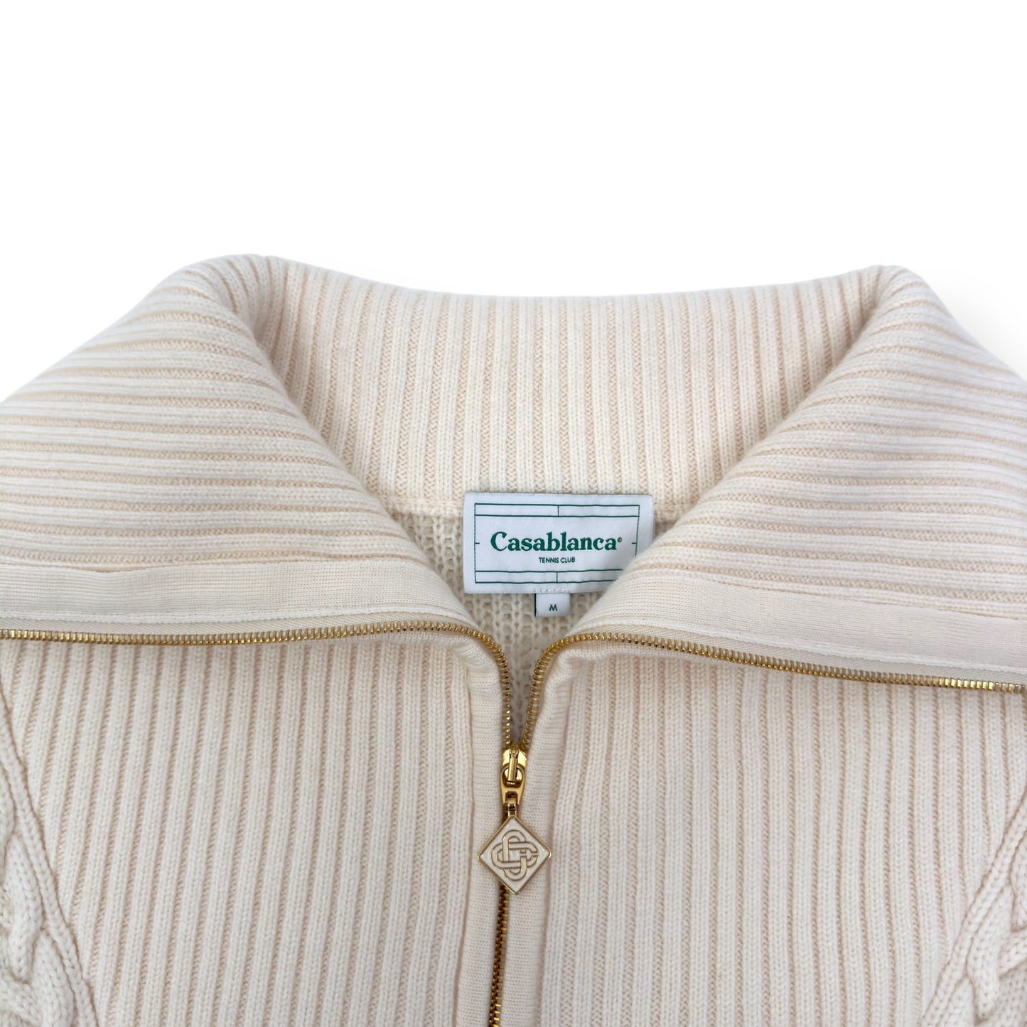 CASABLANCA CHECKED BOUCLÉ WOOL-BLEND ZIP UP JACKET CREAM M