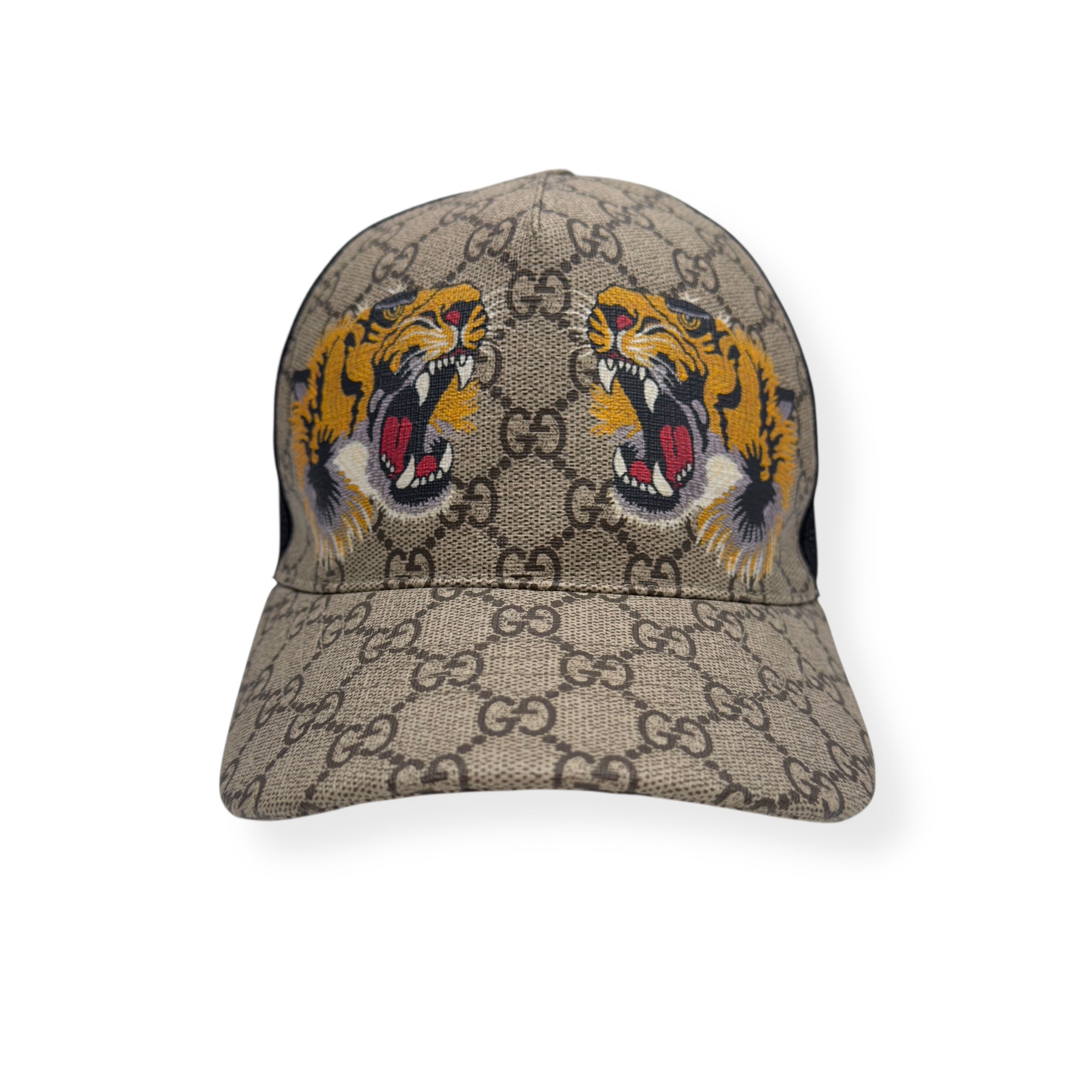 GUCCI TIGER PRINT GG SUPREME BASEBALL CAP BEIGE / BLACK O/S