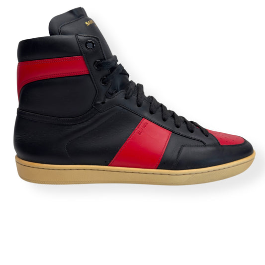 SAINT LAURENT SL-10 HIGH TOP LEATHER SNEAKER RED / BLACK UK9