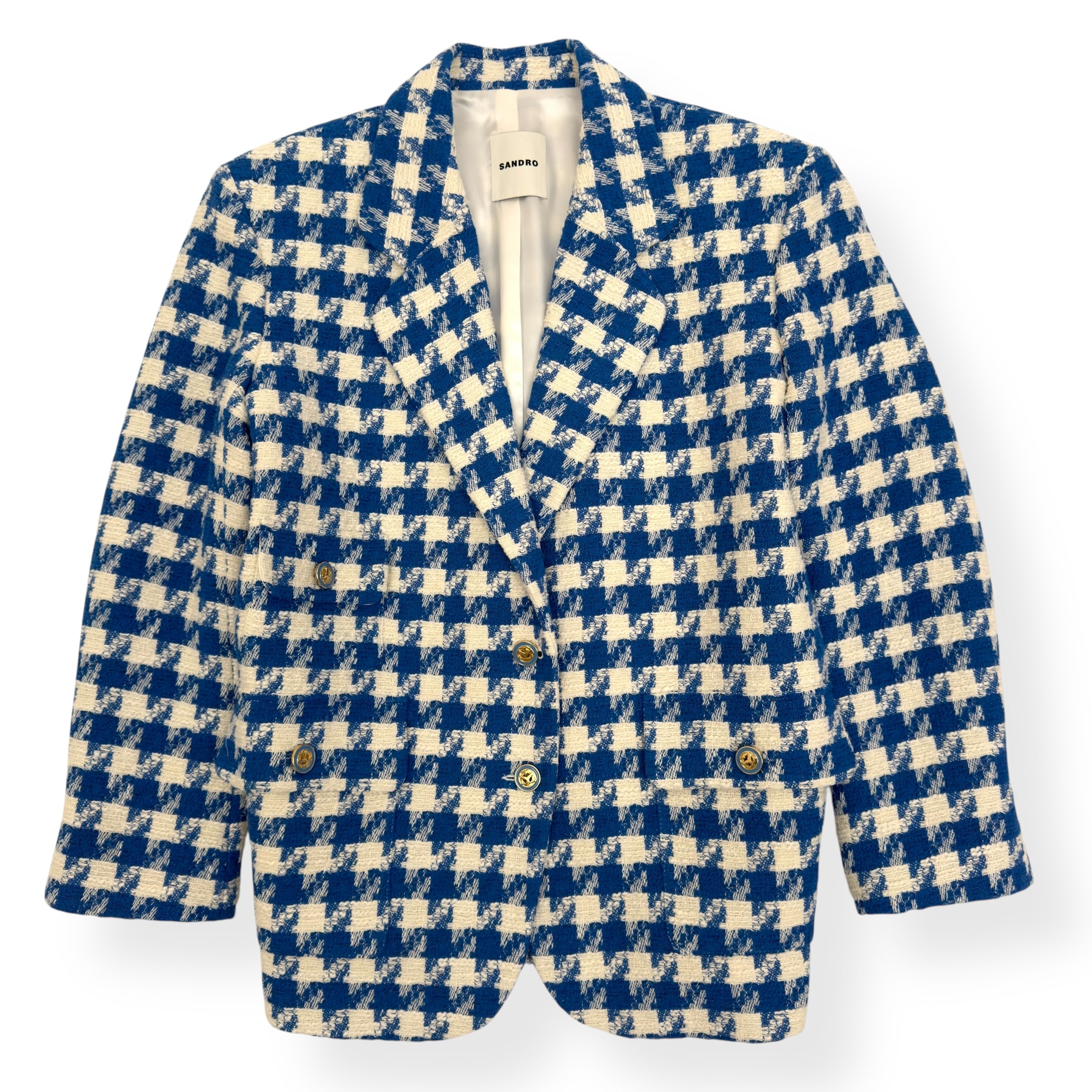 SANDRO PARIS WOMEN’S OVERSIZED SUIT JACKET BLUE / WHITE 42 / UK14