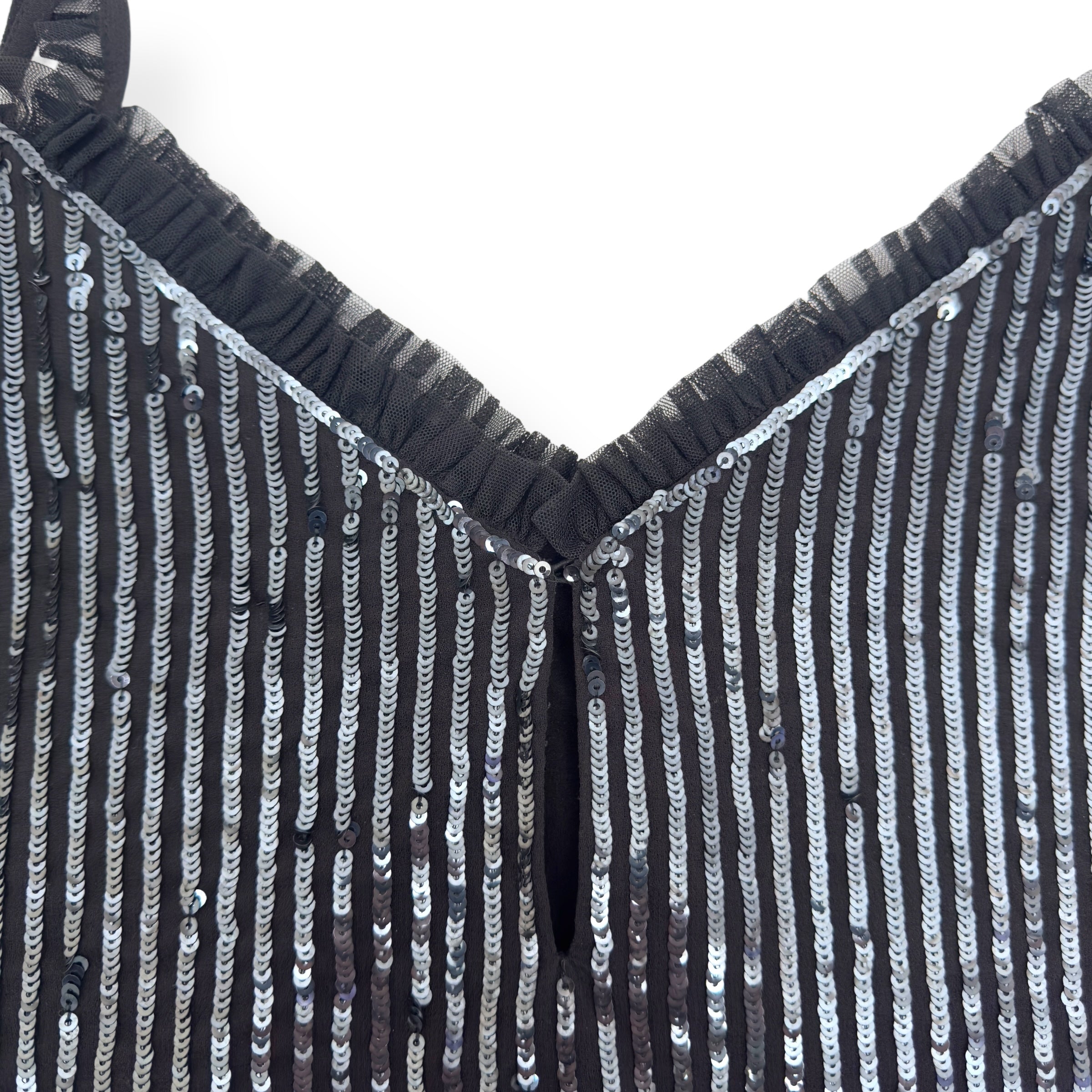 NEEDLES & THREAD SEQUIN RUFFLE PARTY TOP BLACK M