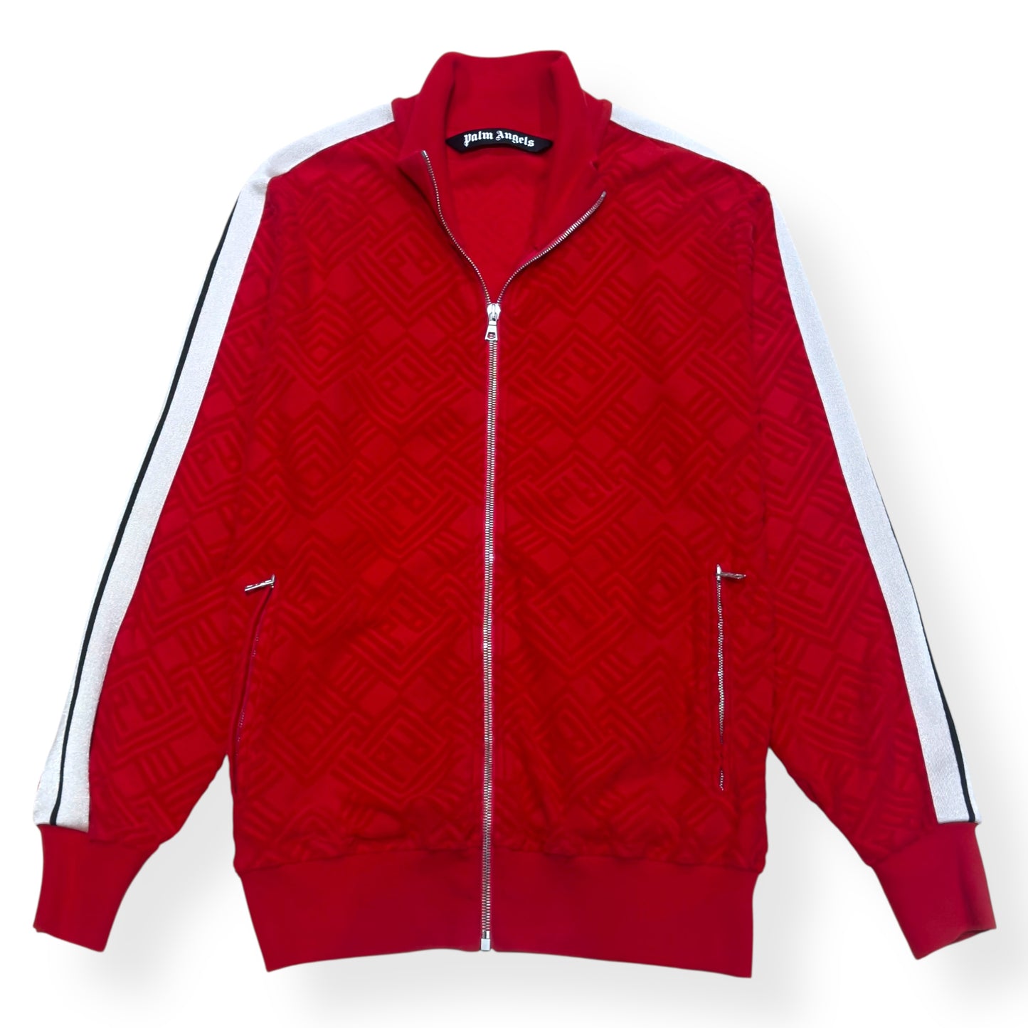 PALM ANGELS TERRY TRACK JACKET RED / WHITE L