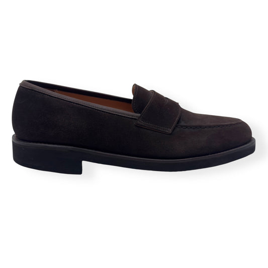 THOM SWEENEY CALF SUEDE PENNY LOAFER ESPRESSO BROWN UK9.5