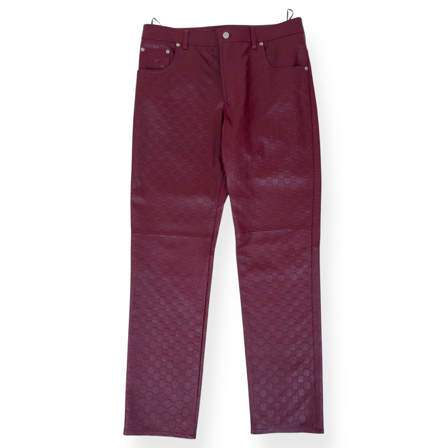 GUCCI GG EMBOSSED LEATHER TROUSERS RED 50 / L