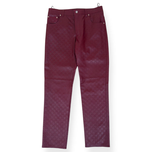 GUCCI GG EMBOSSED LEATHER TROUSERS RED 50 / L