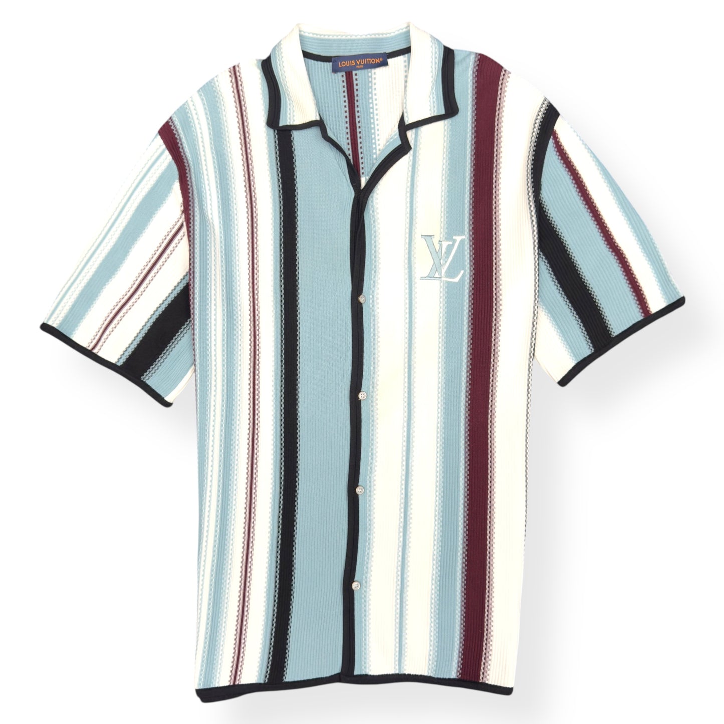 LOUIS VUITTON STRIPED CROCHET SHORT-SLEEVED SHIRT BLUE XXL