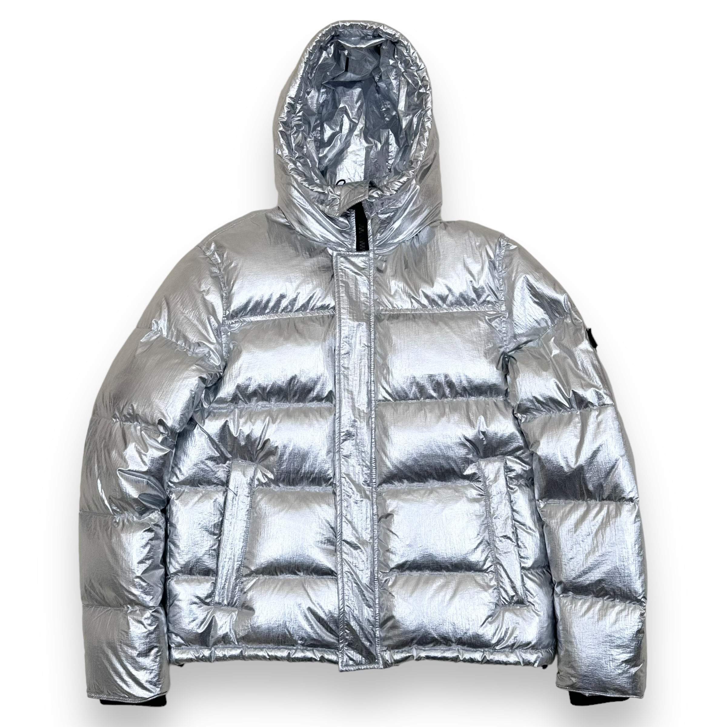 KENZO PARIS HOODED PUFFER JACKET METALLIC SILVER M