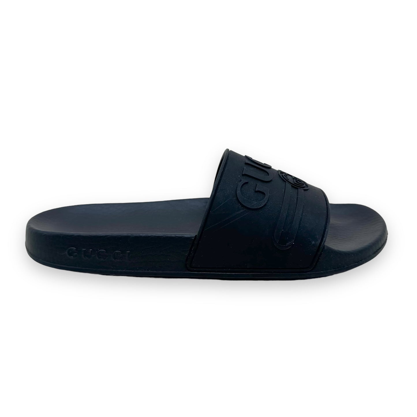 GUCCI RUBBER TRADEMARK LOGO SLIDES BLACK UK5