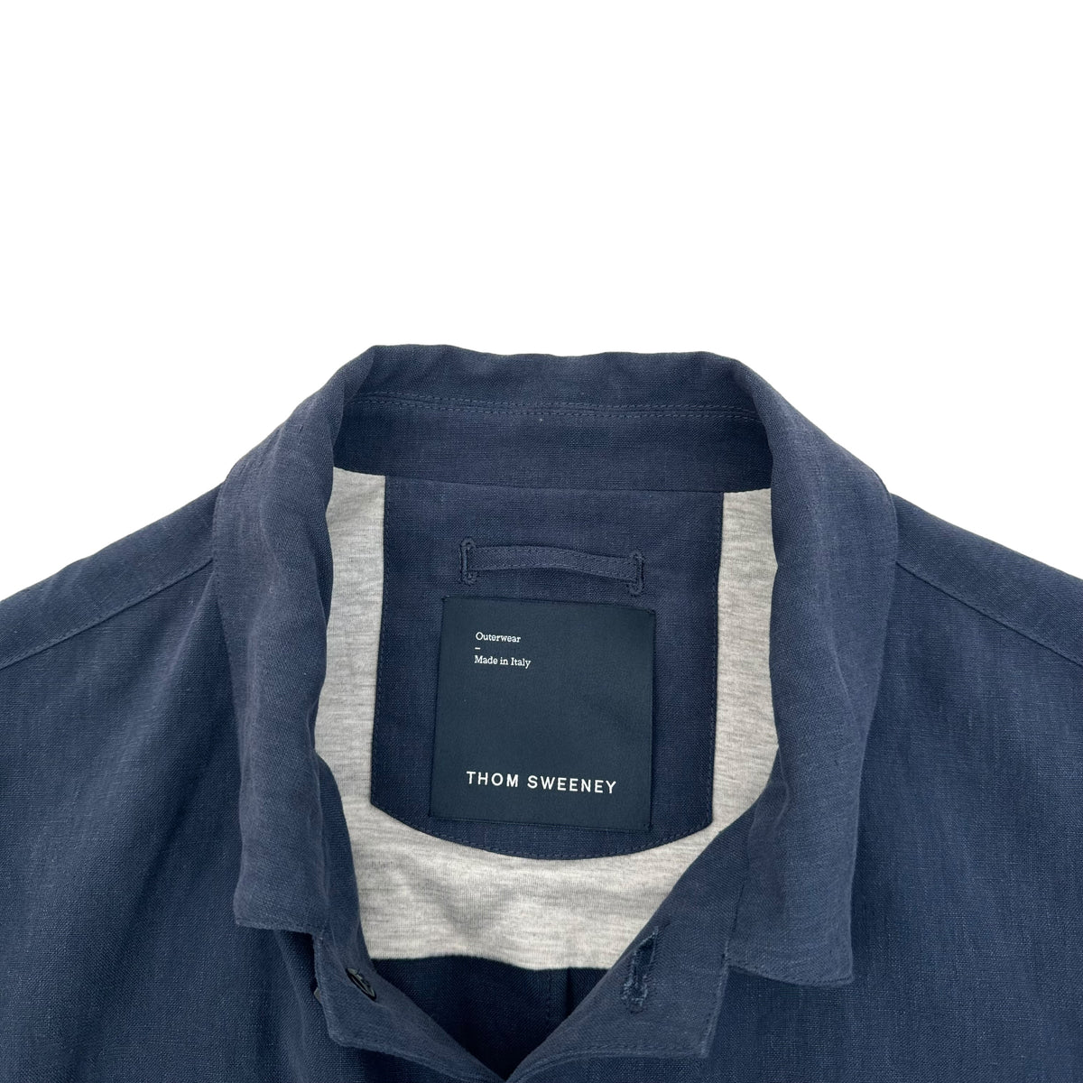 THOM SWEENEY BESPOKE BUTTON-UP LINEN COLLARED BOMBER JACKET NAVY M