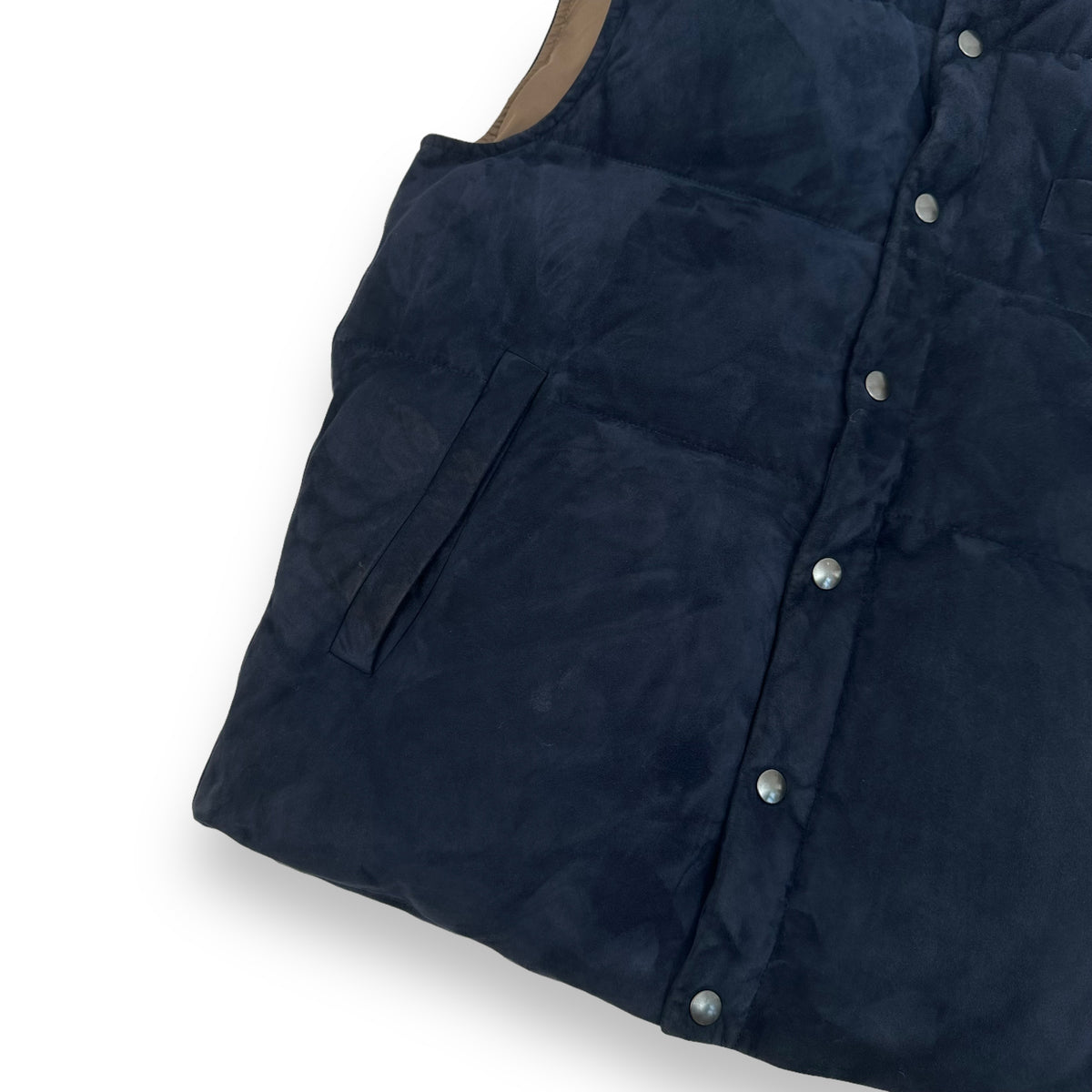 THOM SWEENEY LAMB LEATHER GILET PUFFER JACKET NAVY M
