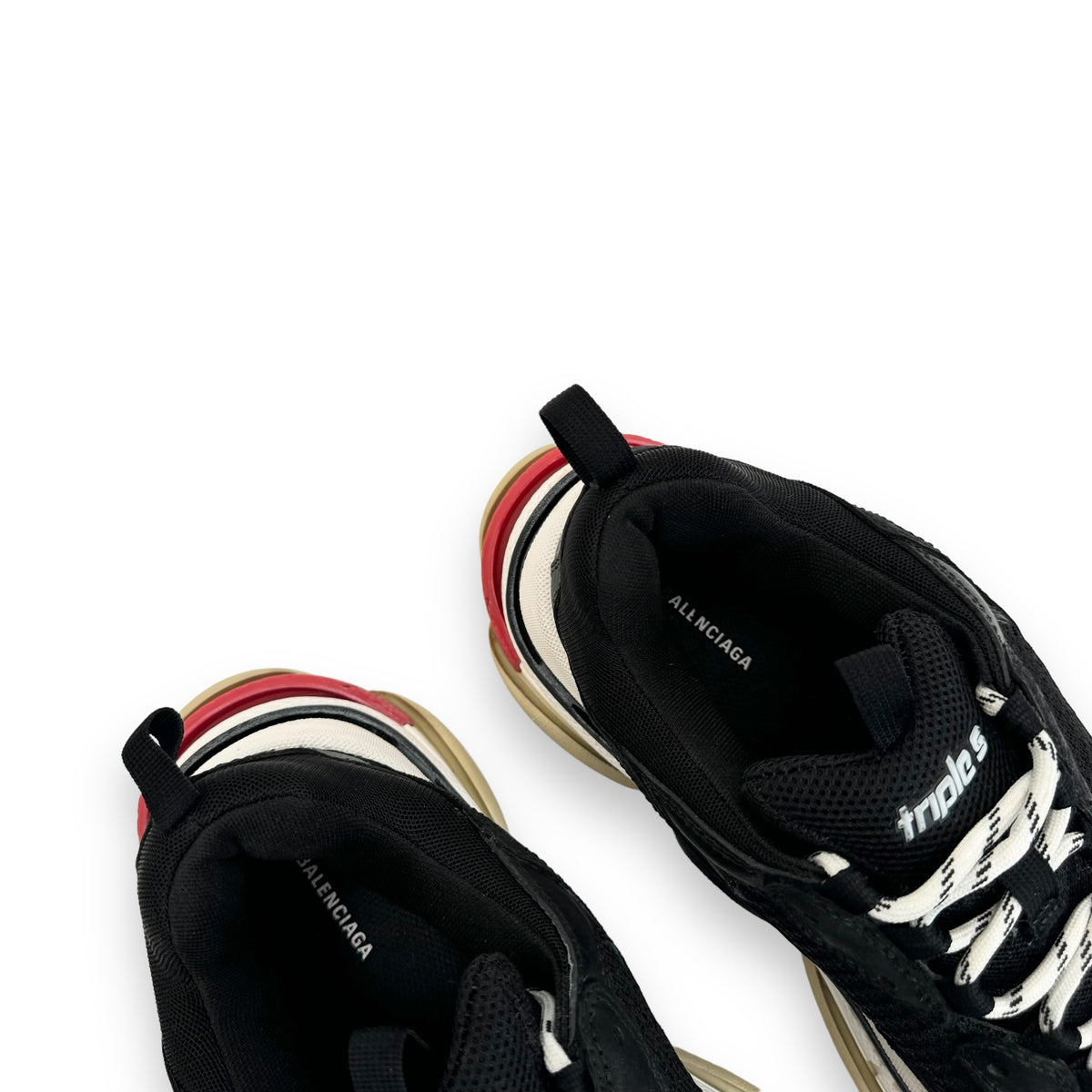 BALENCIAGA TRIPLE S DISTRESSED SNEAKER BLACK / WHITE / RED UK8