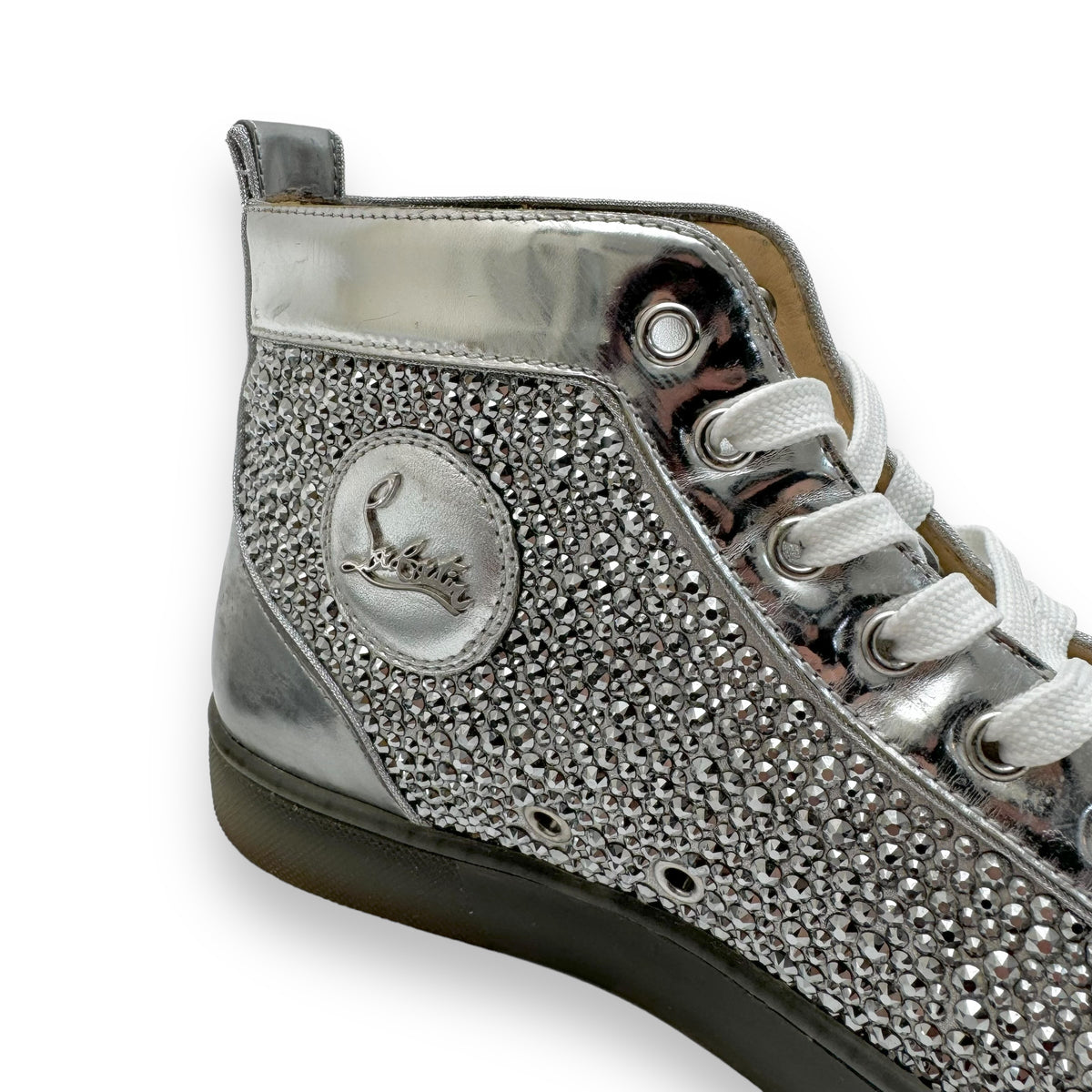 CHRISTIAN LOUBOUTIN LOUIS STRASS CRYSTAL EMBELLISHED SNEAKER SILVER UK7