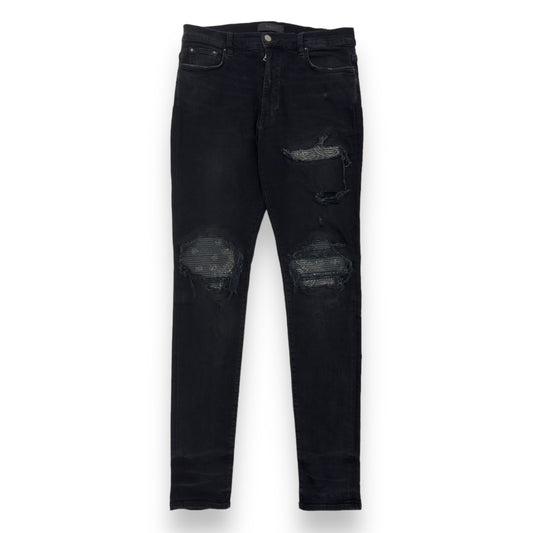 AMIRI MX1 DISTRESSED BANDANA PATCH DENIM JEANS BLACK 34W