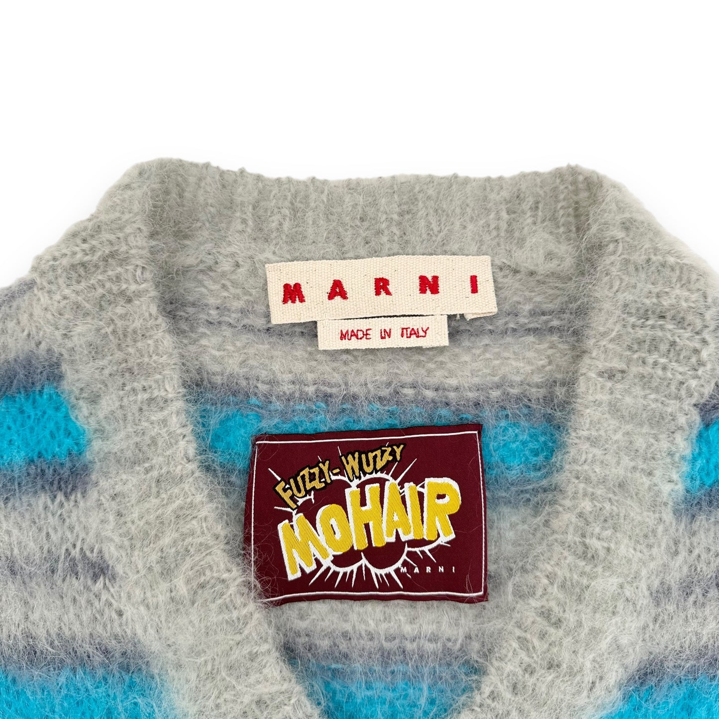 MARNI MOHAIR ‘FUZZY WUZZY’ STRIPED VEST BLUE / GREY L