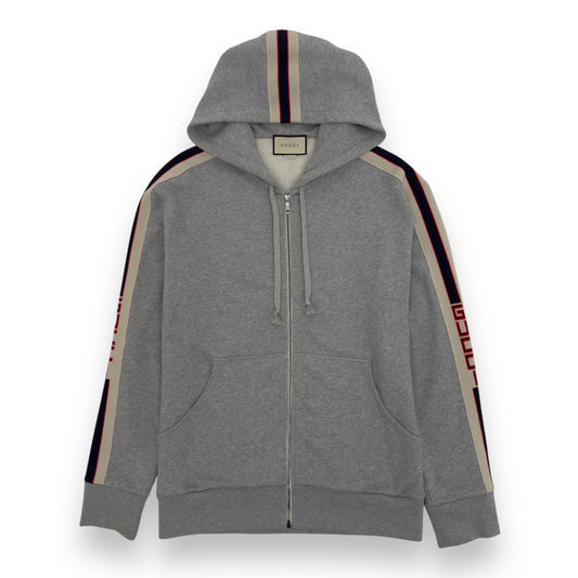 GUCCI LOGO STRIPE ZIP-UP HOODIE GREY XXL