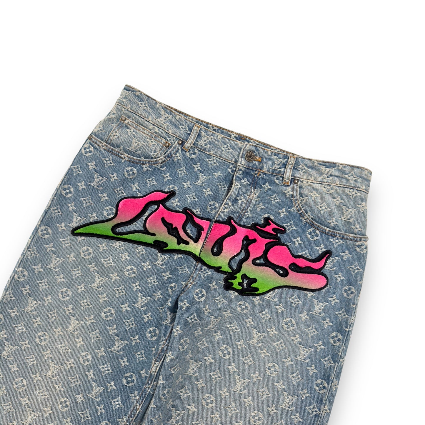 LOUIS VUITTON SS22 GRAFFITI BAGGY DENIM JEANS INDIGO W32" / M